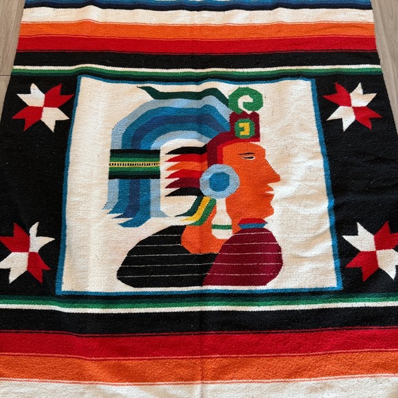 Vintage Hand-Woven Blanket Aztec Mayan Inca Indian Art Blanket 81"x48" - Picture 4 of 15